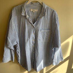 LOFT Blue and White Striped Button Down Shirt